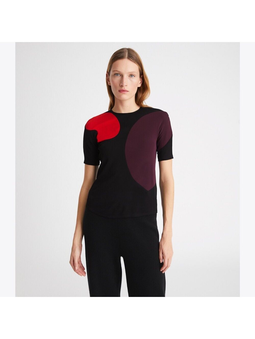 Tory Burch Colorblock Knit Top Plum Red Black Fitted Size 2